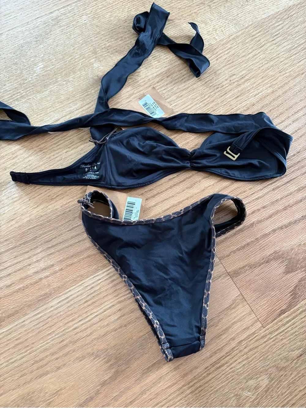 Frankie's Bikinis Black Bikini with Leopard-Trim